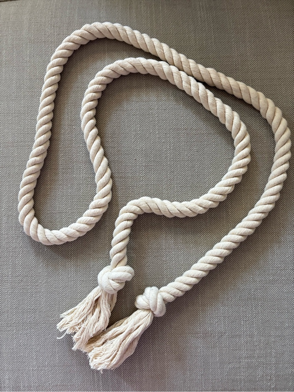 Thick natural color cotton rope belt with tassel  extra long 66” not incl tassel
